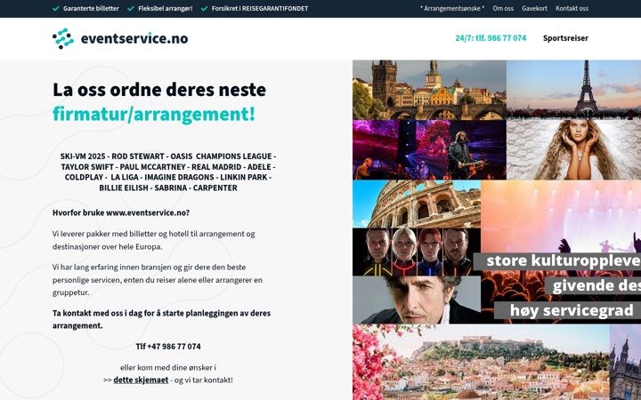 Screenshot of eventservice.no