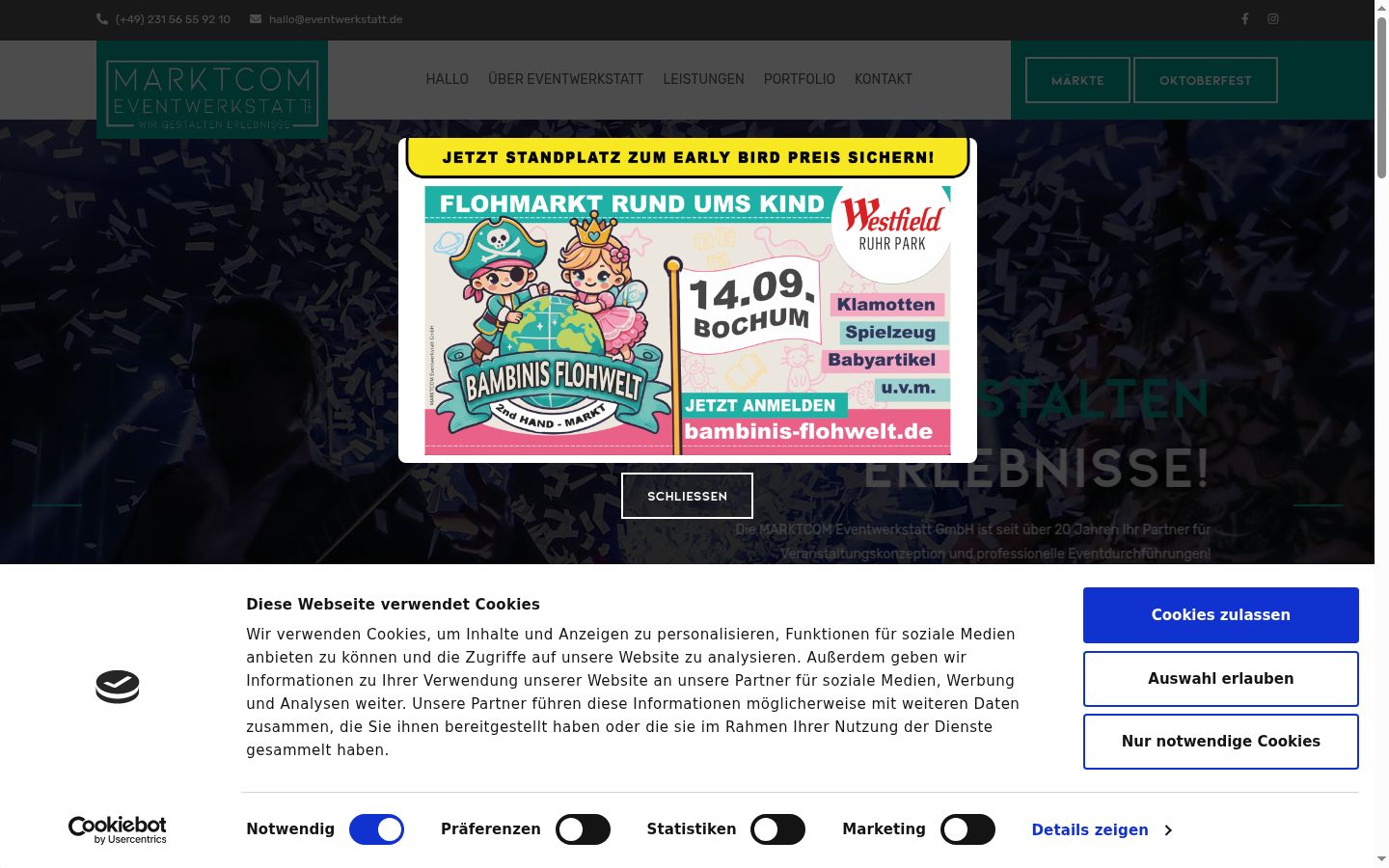 Screenshot des Einwilligungsbanners vor jeglicher Interaktion