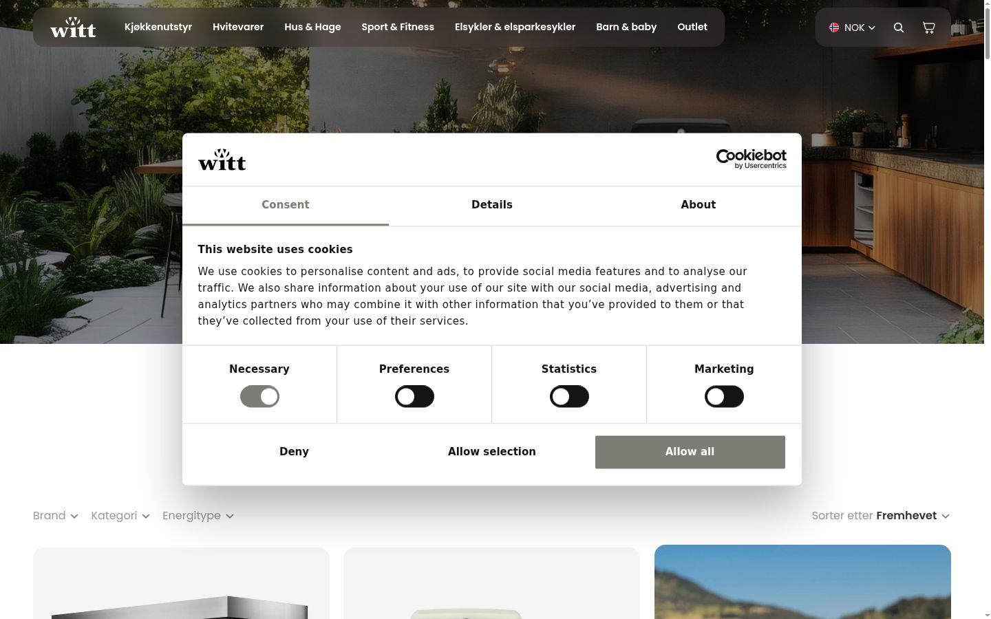 Screenshot del banner di consenso mostrato prima di qualsiasi interazione