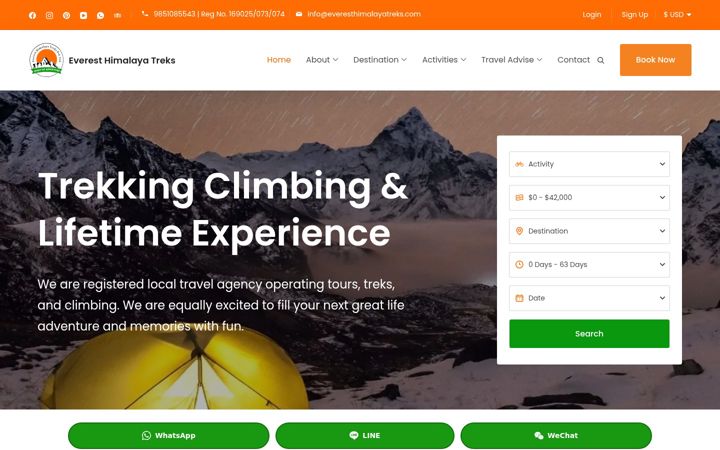Screenshot of everesthimalayatreks.com