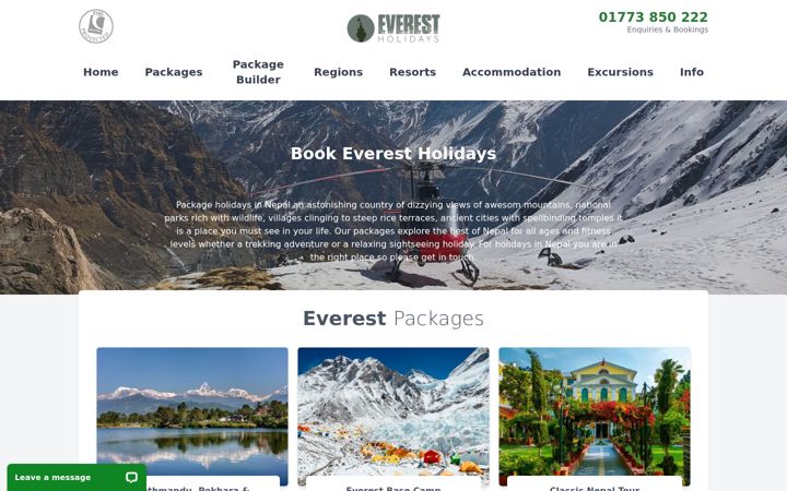 Screenshot of everestholidays.com