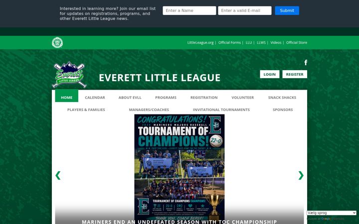 Screenshot of everettlittleleague.org