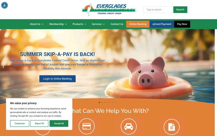 Screenshot of evergladesfcu.com
