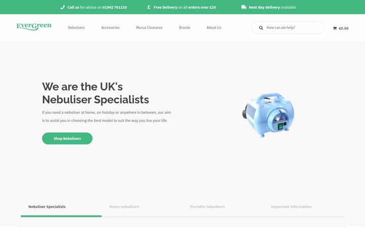 Snímek obrazovky evergreen-nebulizers.co.uk