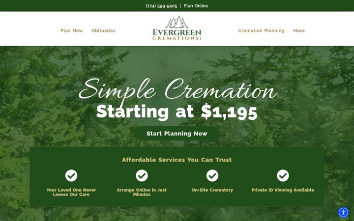 Captura de pantalla de evergreencremations.net