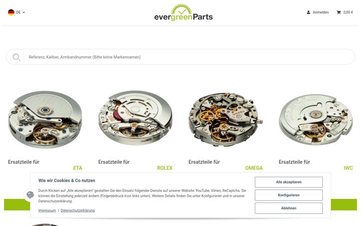 Screenshot of evergreenparts.de