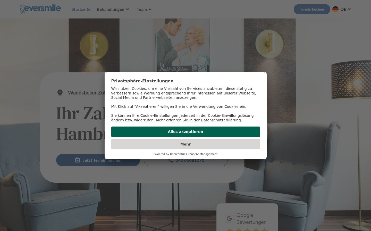 Skärmbild av samtyckesbannern som visades före någon interaktion