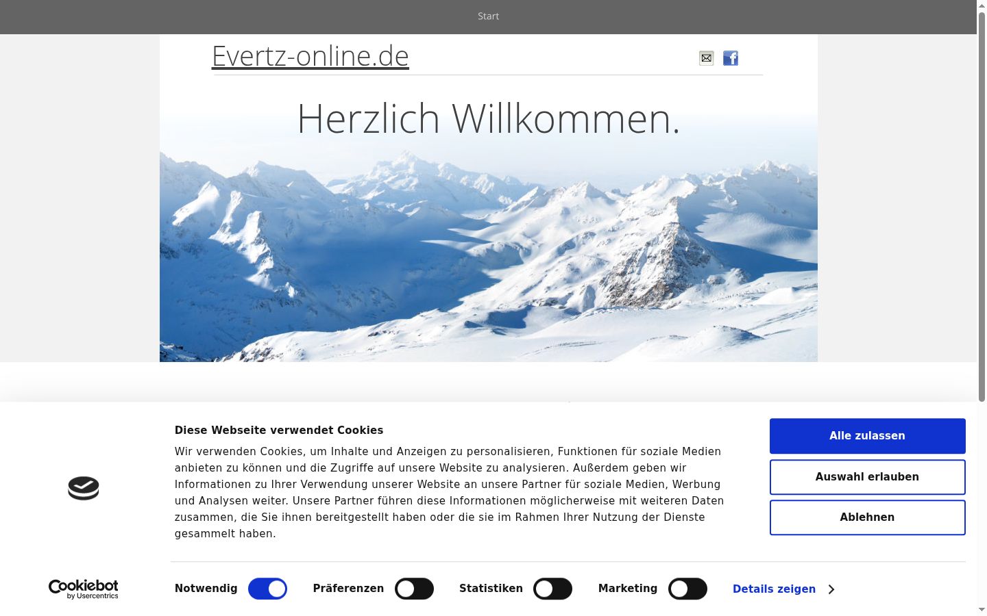 Screenshot des Einwilligungsbanners vor jeglicher Interaktion
