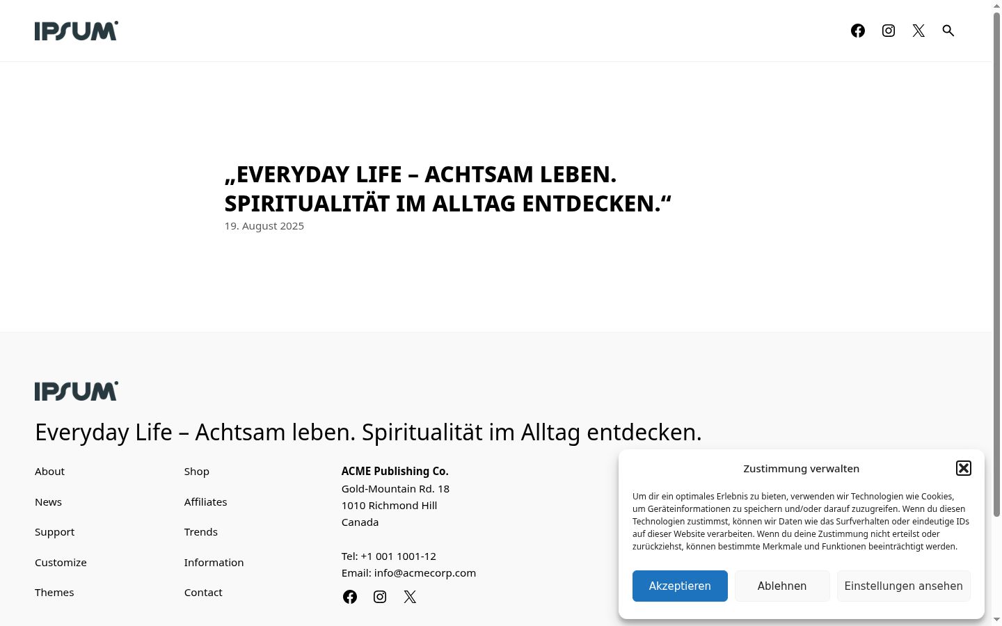 Screenshot del banner di consenso mostrato prima di qualsiasi interazione