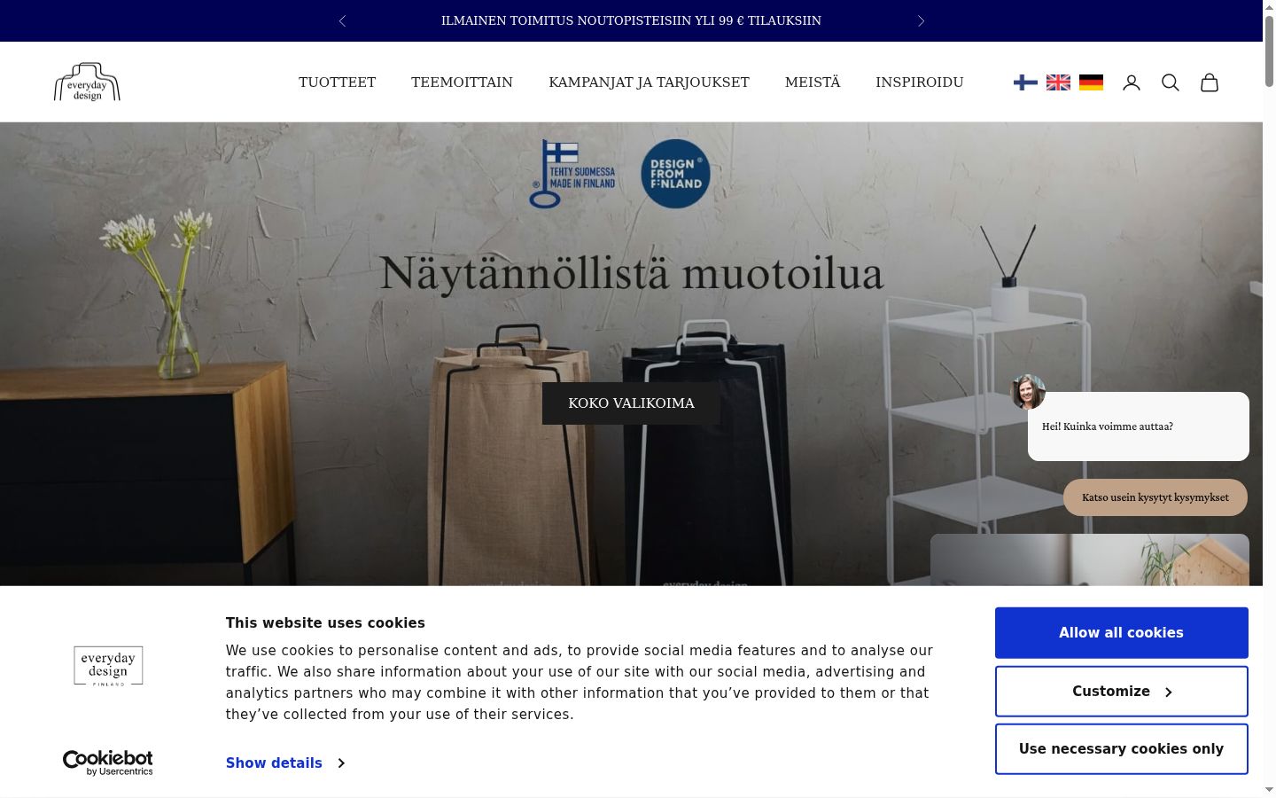 Ekrānuzņēmums ar piekrišanas baneri, kas tika rādīts pirms jebkādas mijiedarbības