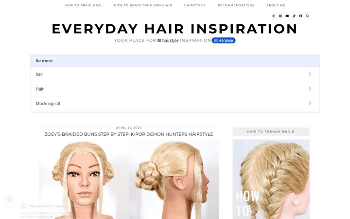 Screenshot of everydayhairinspiration.com