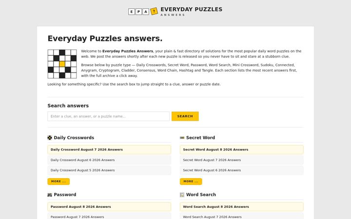 Screenshot of everydaypuzzlesanswers.com