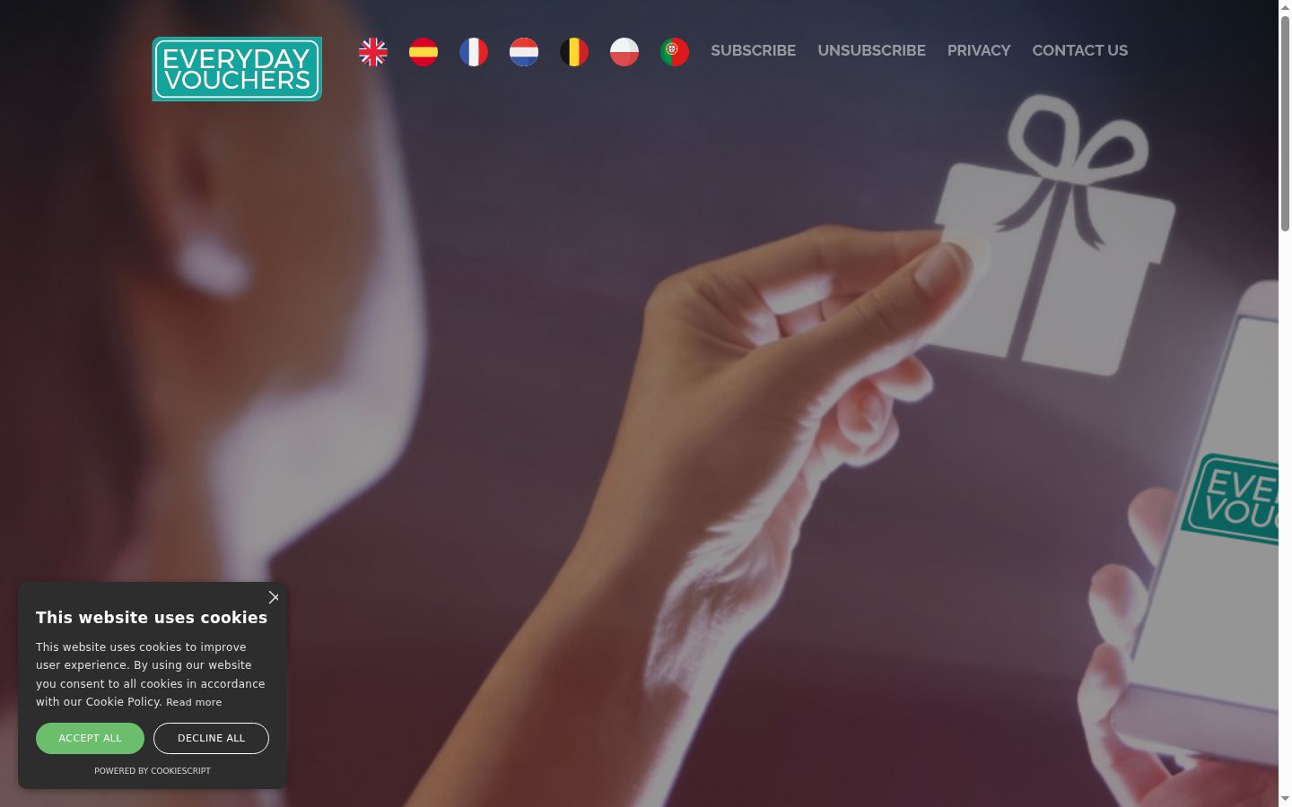 Captura de pantalla del banner de consentimiento mostrado antes de cualquier interacción