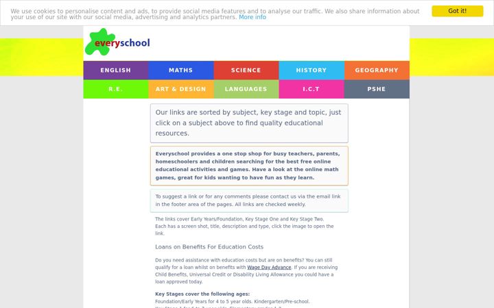 Screenshot of everyschool.co.uk