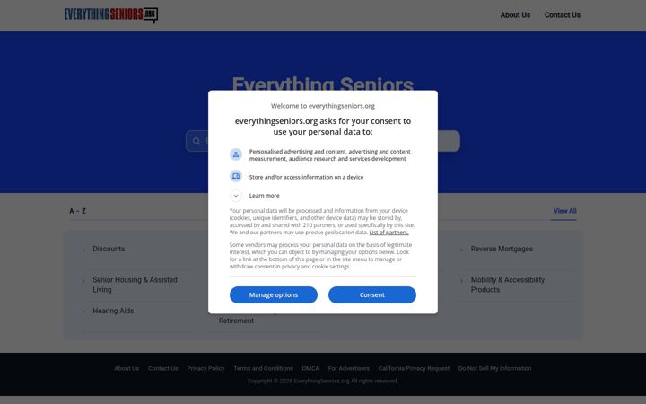 Snímek obrazovky everythingseniors.org