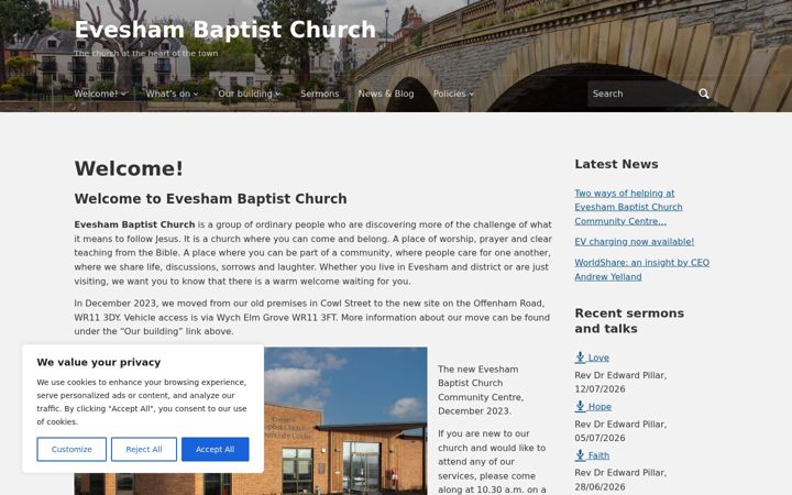 Screenshot of eveshambaptistchurch.org