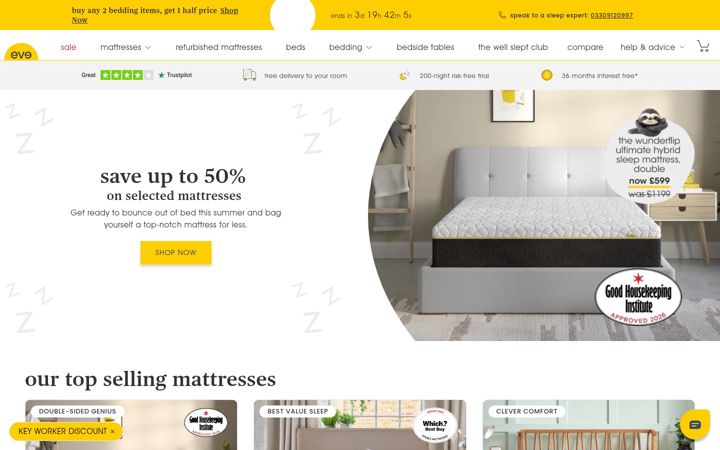 Screenshot of evesleep.co.uk