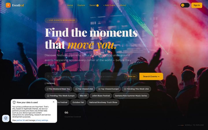 Screenshot of evestival.com