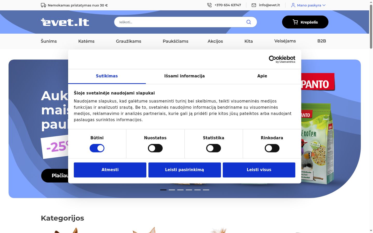 Screenshot del banner di consenso mostrato prima di qualsiasi interazione