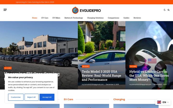 Screenshot of evguidepro.com