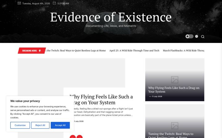 Screenshot of evidence-of-existence.com