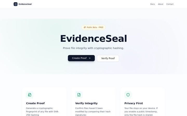 Screenshot of evidenceseal.com