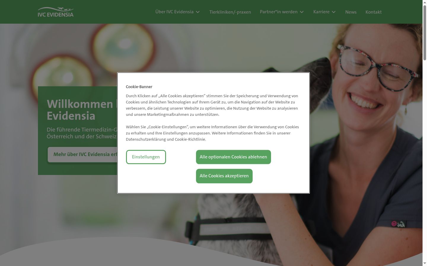 Screenshot des Einwilligungsbanners vor jeglicher Interaktion