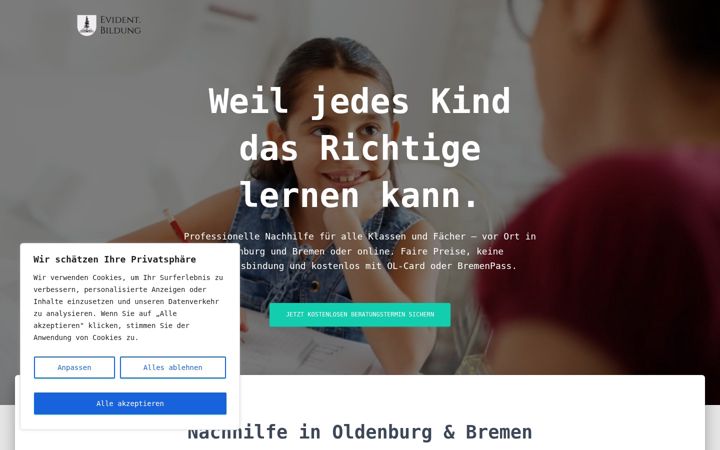 Screenshot of evident-bildung.de
