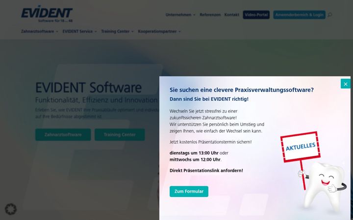 Screenshot of evident.de