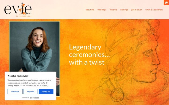Screenshot of eviethecelebrant.co.uk