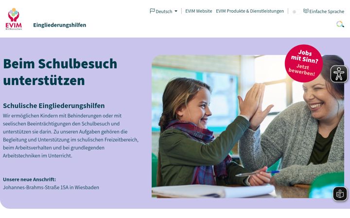 Screenshot of evim-eingliederungshilfen.de