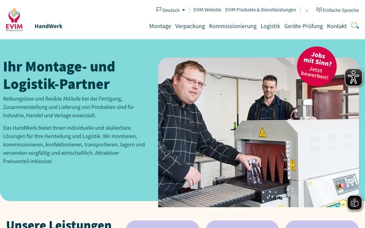 Screenshot van evim-handwerk.de