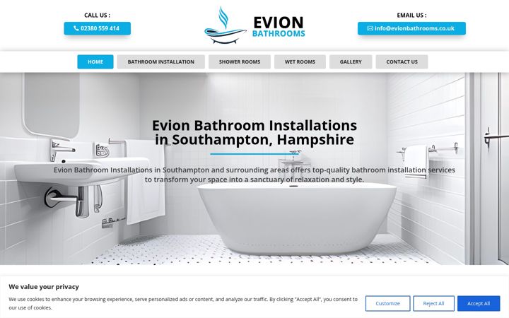 Screenshot of evionbathrooms.co.uk