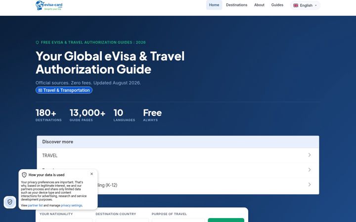 Screenshot of evisa-card.com