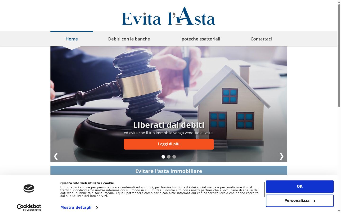 Screenshot del banner di consenso mostrato prima di qualsiasi interazione