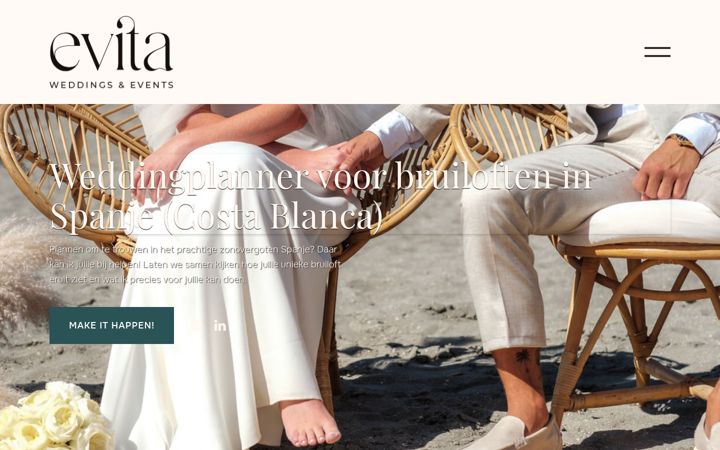 Screenshot of evitaweddingsandevents.nl