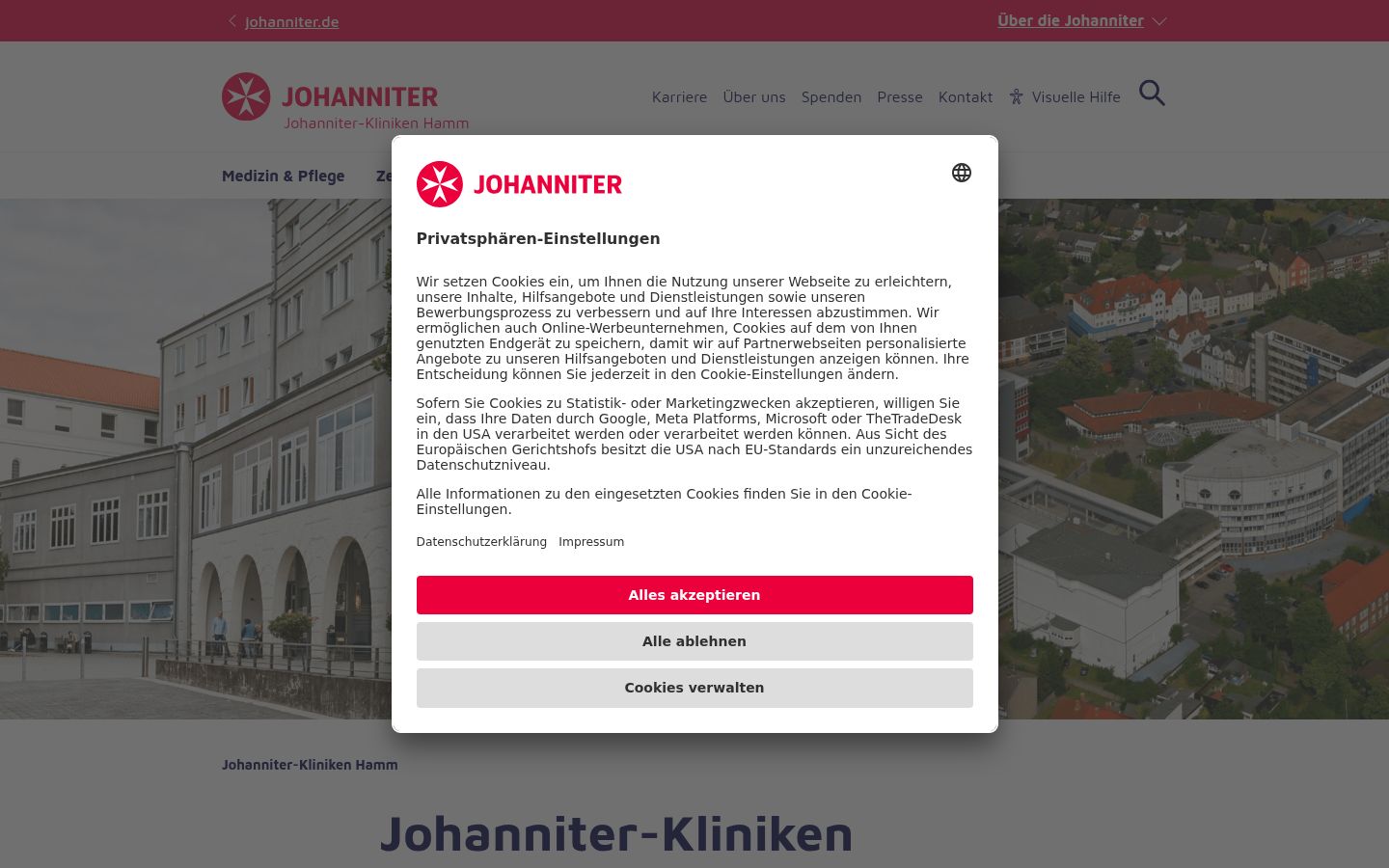 Ekrānuzņēmums ar piekrišanas baneri, kas tika rādīts pirms jebkādas mijiedarbības