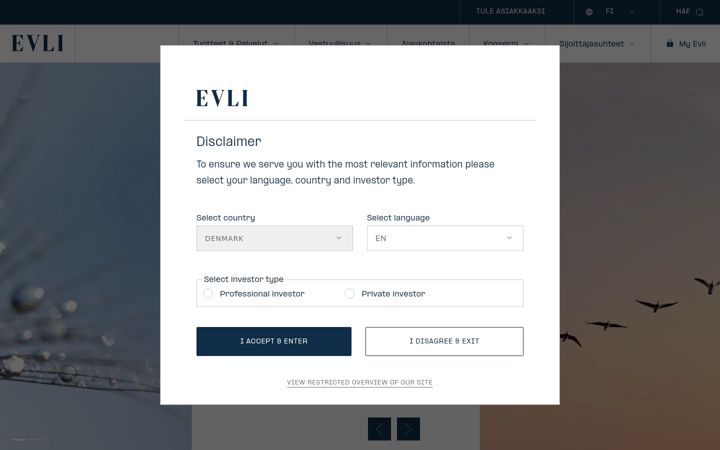 Screenshot of evli.com