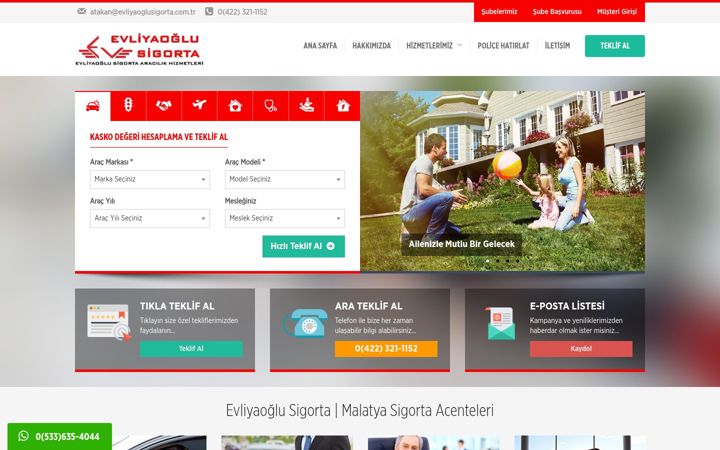 Screenshot of evliyaoglusigorta.com.tr