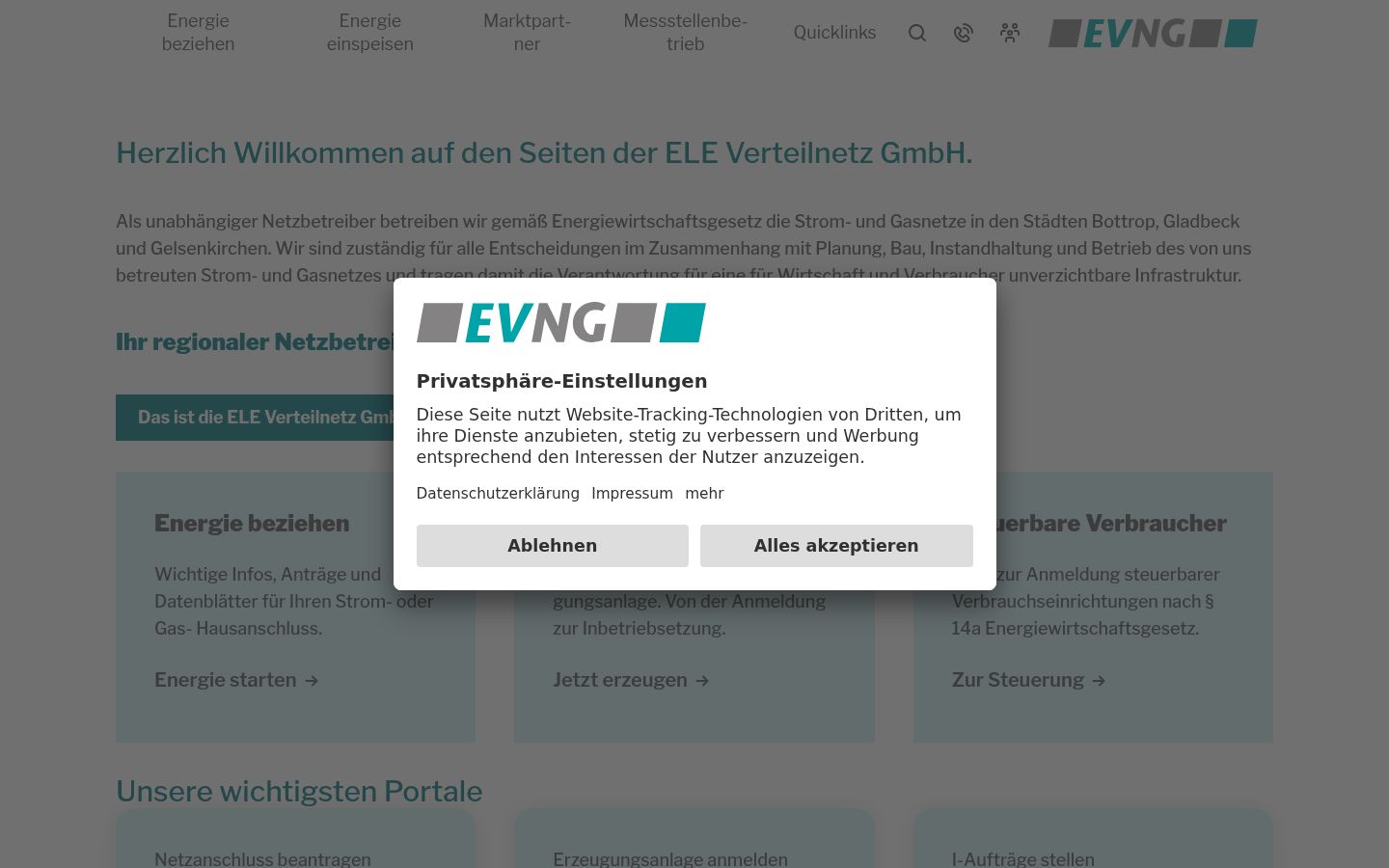 Screenshot des Einwilligungsbanners vor jeglicher Interaktion