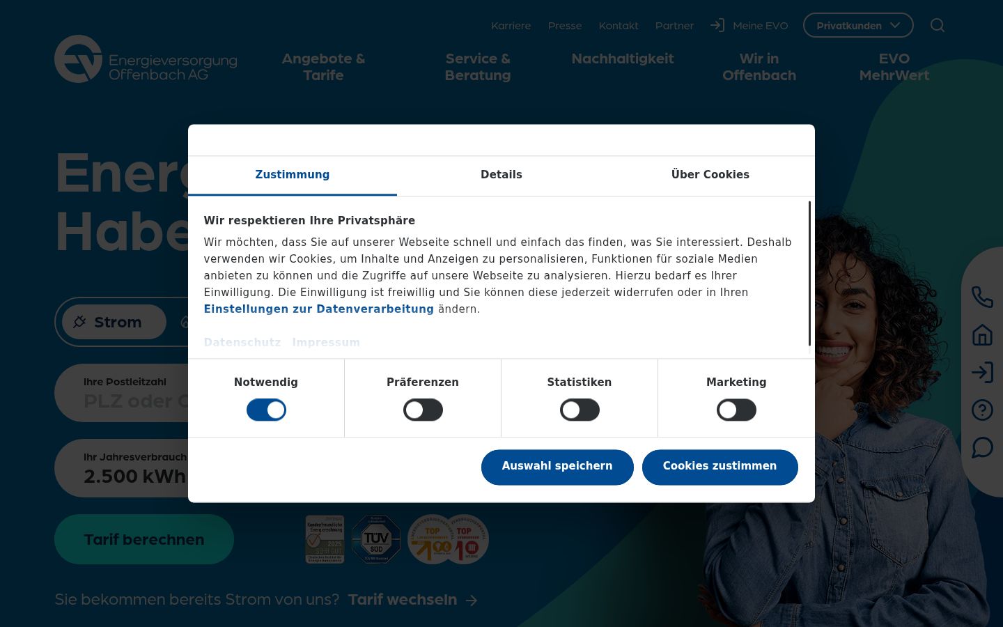 Screenshot des Einwilligungsbanners vor jeglicher Interaktion