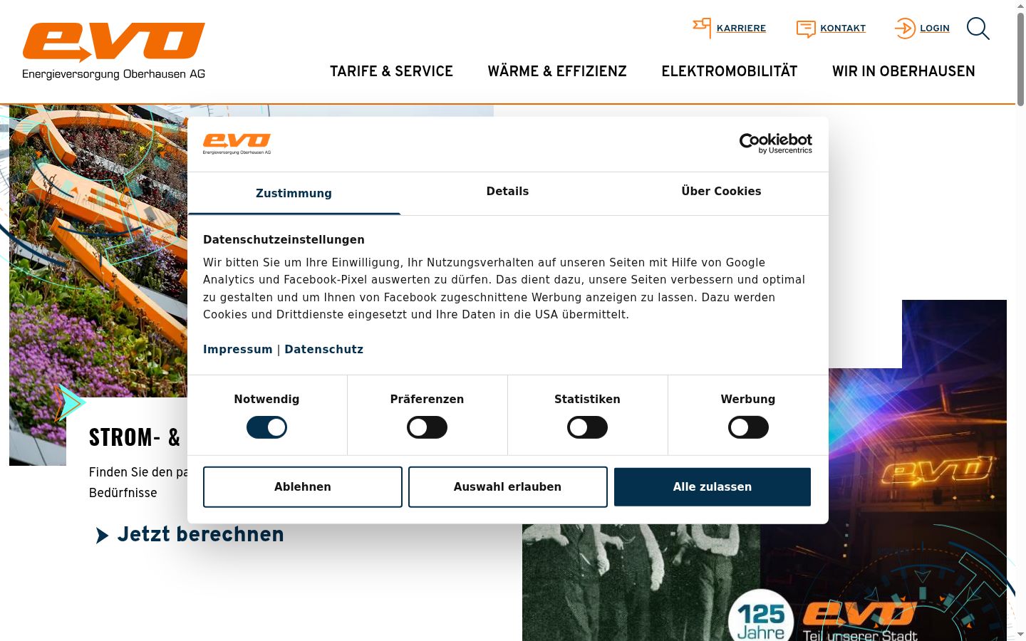 Screenshot des Einwilligungsbanners vor jeglicher Interaktion