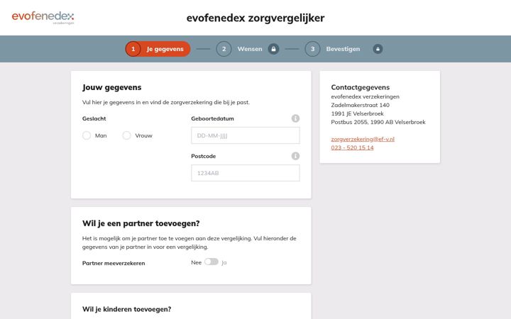 Screenshot of evofenedexzorgvergelijker.nl