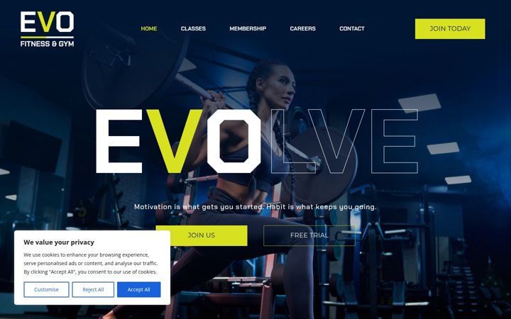 Screenshot of evofitnessandgym.co.uk