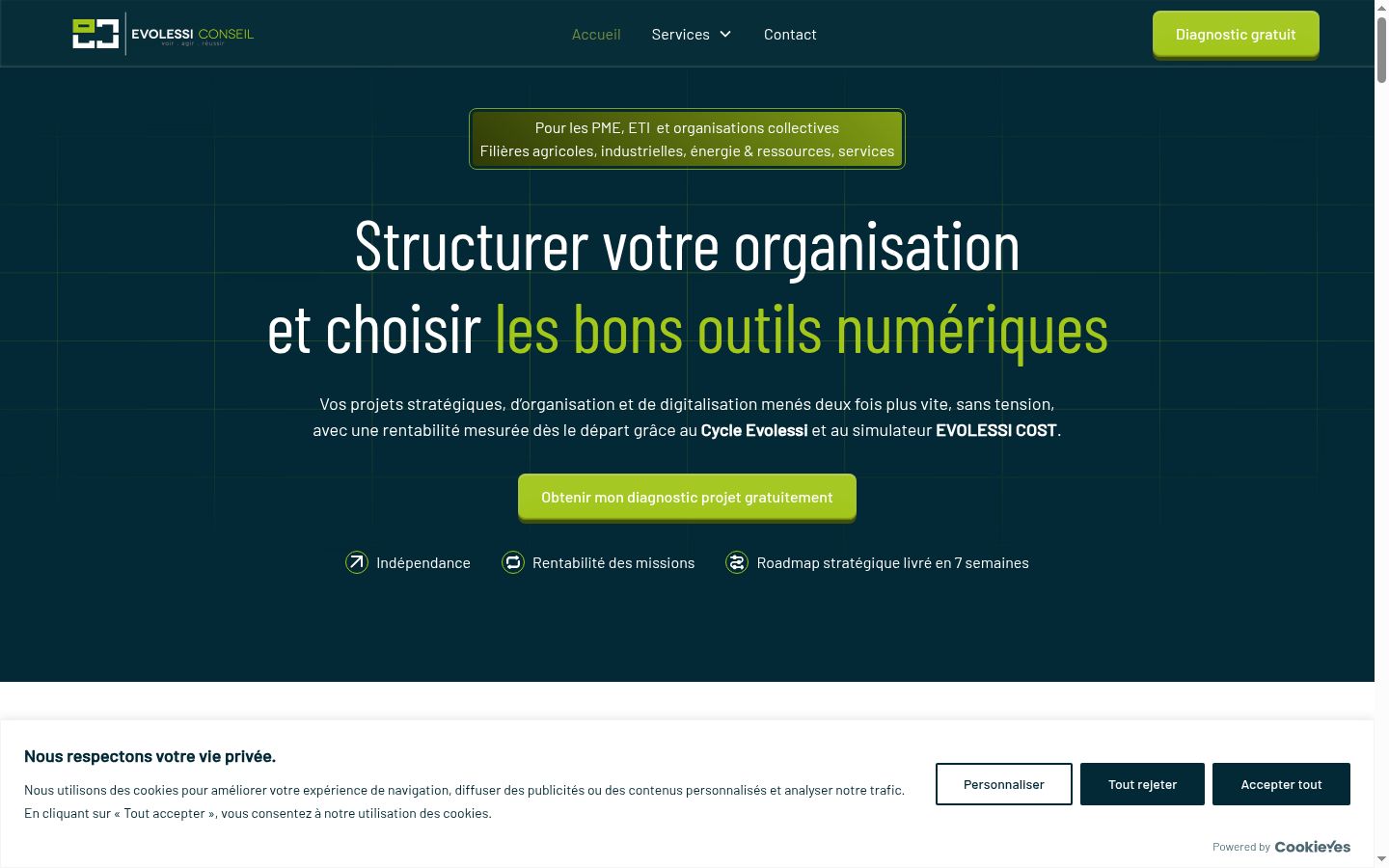Capture d'écran de la bannière de consentement affichée avant toute interaction