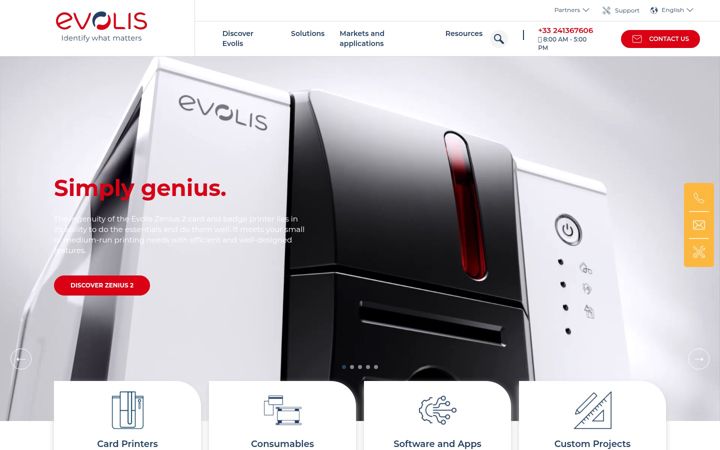 Screenshot van evolis.com