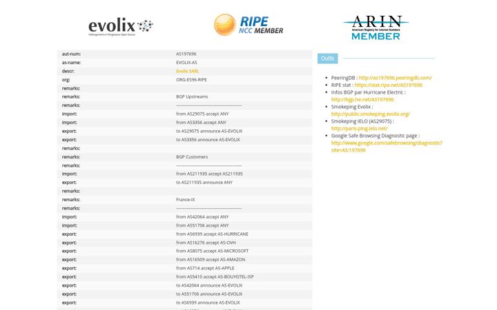 Screenshot of evolix.net