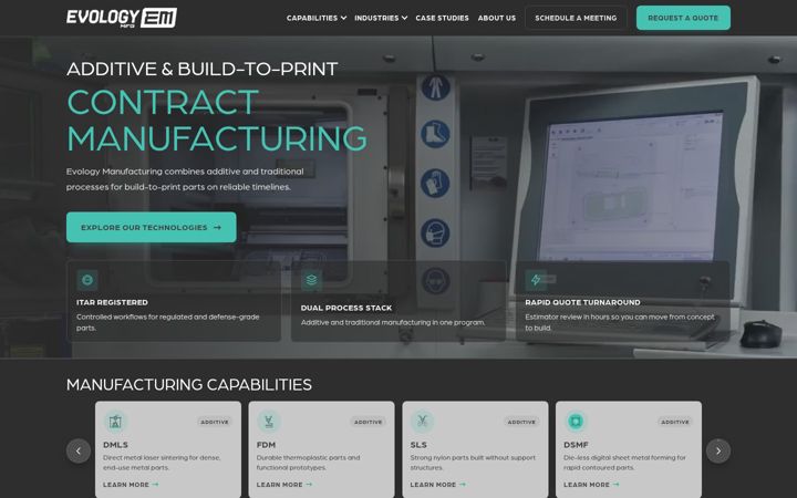Screenshot of evologymfg.com