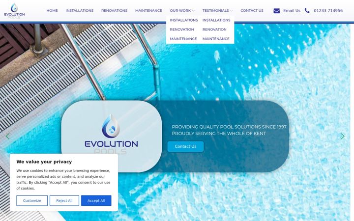 Screenshot of evolution-pools.co.uk