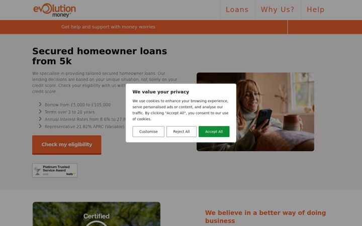 Screenshot of evolutionmoney.co.uk